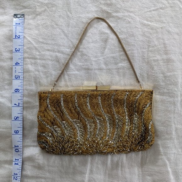 La Regale Vintage 1960s Gold Silver Beaded Clutch Purse - Picture 13 of 16